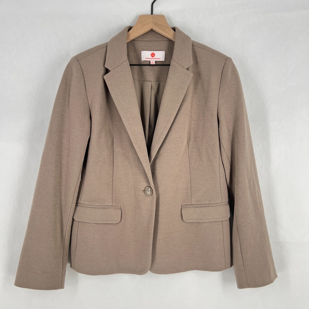 Samantha Brown Blazer‎ Jacket Womens Medium Brown Notch Lapel Single Breasted